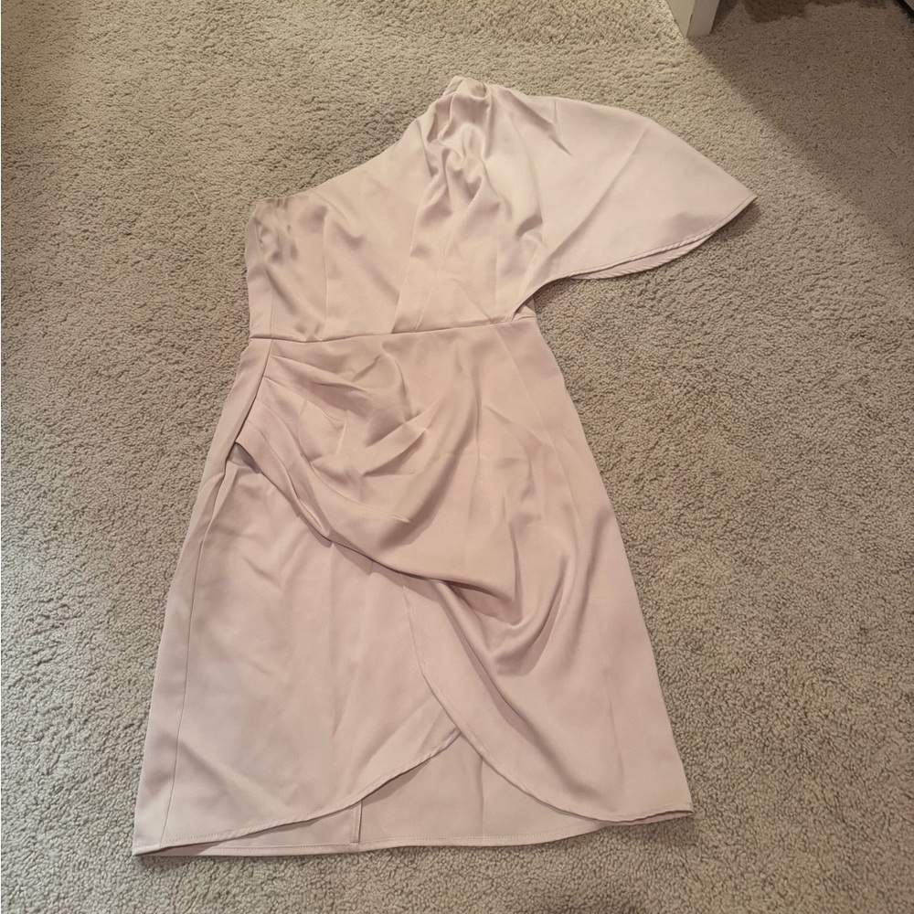 One Shoulder Beige Cream Silk Dress